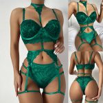 Erotic Bra + Thongs Garters Set Plus Size Women Lingerie Sex Underwear Set Porn Sex Costumes Transparent Lace Babydoll