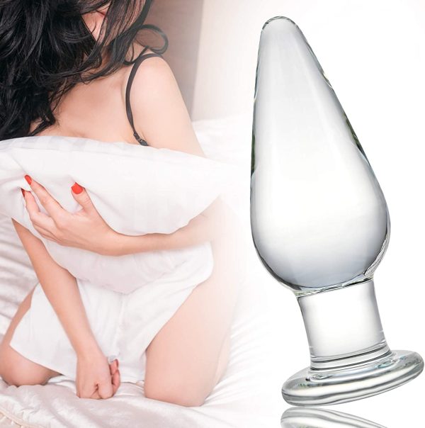 Glass Anal Butt Plug, Crystal Anal Trainer Toys with Long Neck, 4.9 X 1.77 inch Unisex Bum Plug for Men Women