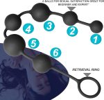 Black Silicone Anal Beads With Safe Pull Ring