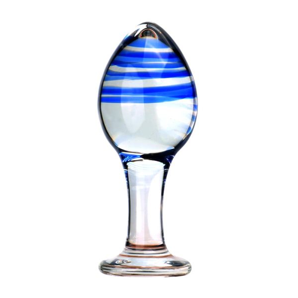 Blue Spiral Glass Anal Butt Plug