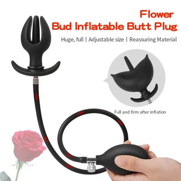 Flower Inflating Butt Plug Pump up Air-Filled Ass Sex Toy