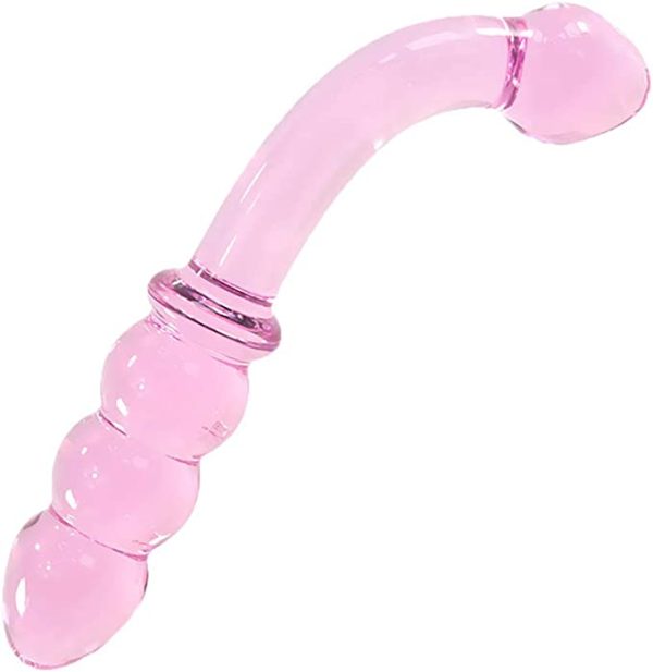 Glass Beaded Ribbed Dildo Pleasure Wand (Pink/White)