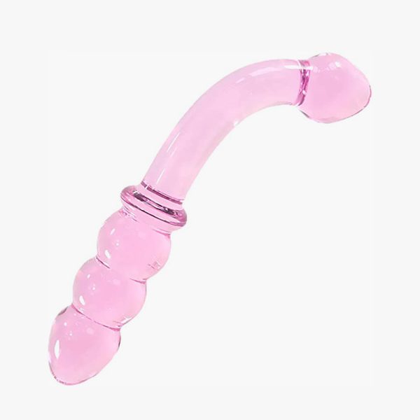 Glass Beaded Ribbed Dildo Pleasure Wand (Pink/White)