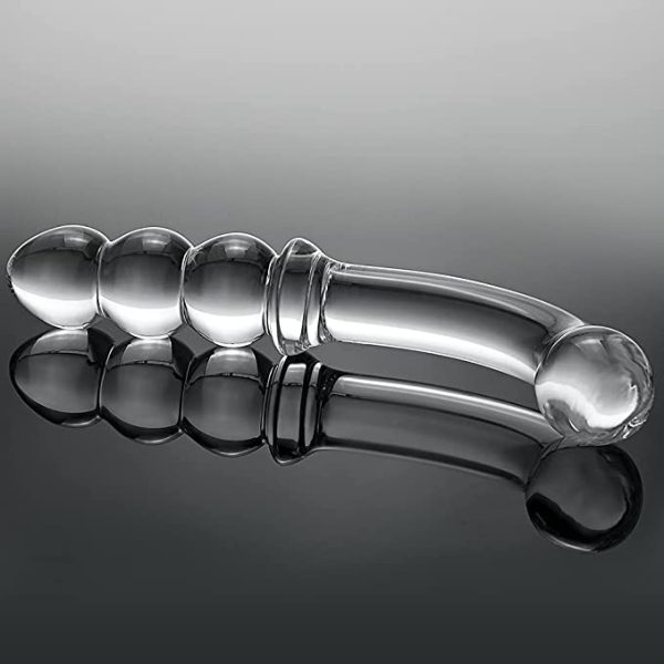 Glass Beaded Ribbed Dildo Pleasure Wand (Pink/White)