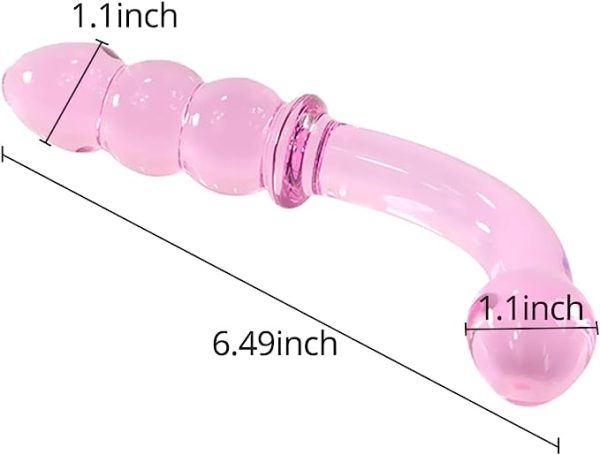 Glass Beaded Ribbed Dildo Pleasure Wand (Pink/White)