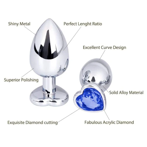 Heart Shaped Metal Jeweled Butt Plug 3 Sizes