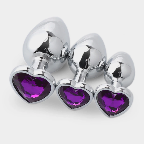 Heart Shaped Metal Jeweled Butt Plug 3 Sizes