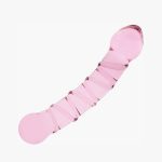 Pink Ribbed Dildo Crystal Glass Double-Ended 6.9 Inch