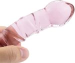 Pink Ribbed Dildo Crystal Glass Double-Ended 6.9 Inch