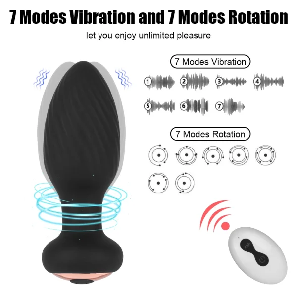 Vibrating Butt Plug With Remote Rotating Prostate Massager Ass Sex Toy