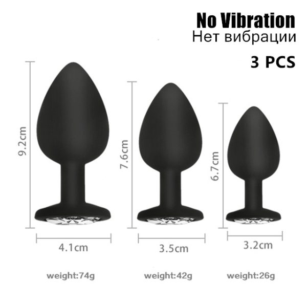 Vibrating Butt Plugs 3PCS Anal Trainer Silicone Jeweled Ass Sex Toy