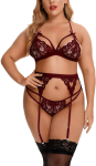 Women Lingerie Sets, with Garter Belt 3 Piece Lace Teddy Babydoll Bodysuit