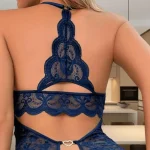 New Lace Blue Deep V Crotchless Pantie