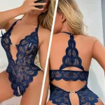 New Lace Blue Deep V Crotchless Pantie