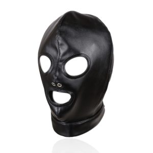 Leather Gimp Mask with Drawstring