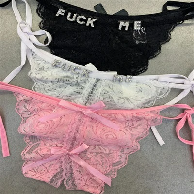 Lace Customizable Crotchless Panties With Name