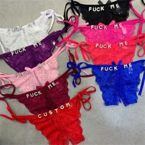 Lace Customizable Crotchless Panties With Name