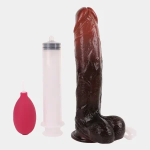 Long Squirting Black Dildo Lifelike Design 9 Inches