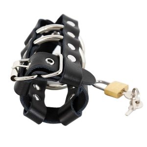 Male Chastity Cage Leather With Lock