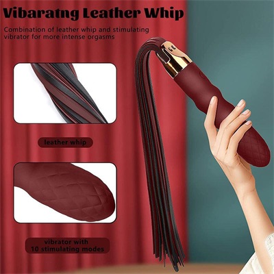 Vibrating Flogger With Dildo Handle Whip Toy
