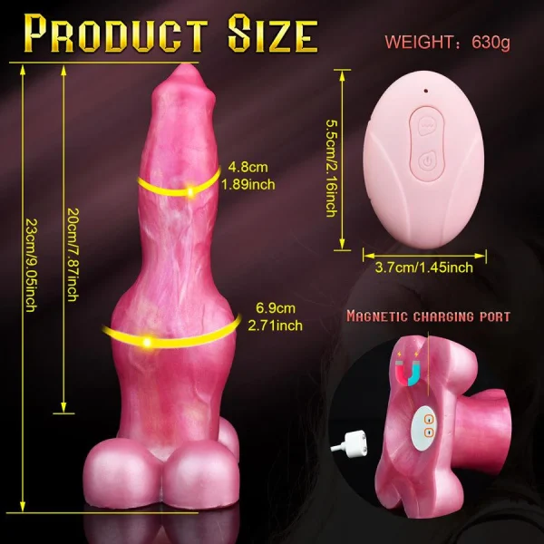 Vibrating Pink Dog Dildo Wireless Control