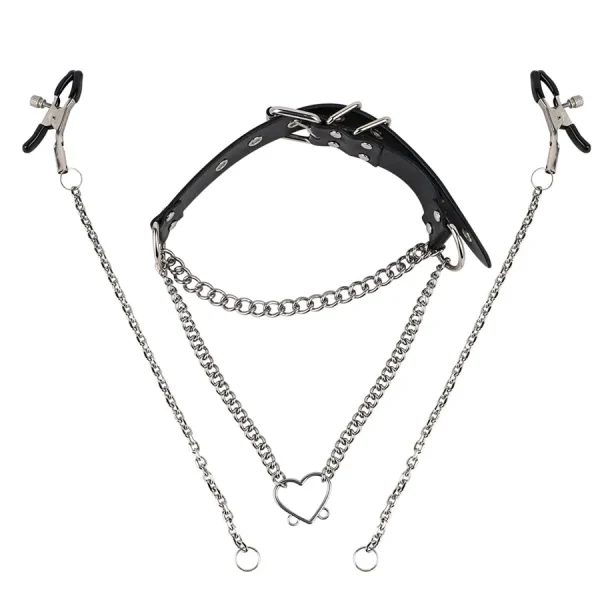 Anesidora BDSM Collar with Nipple Clips