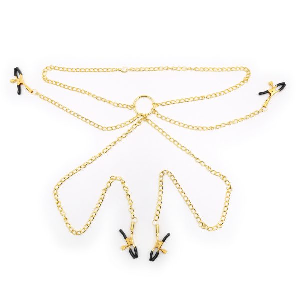 Gold Adjustable Breast Clips Bondage Restraints