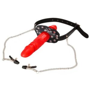 Face Mask Dildo With Nipple Clamps