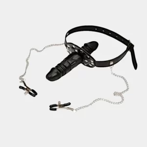 Face Mask Dildo With Nipple Clamps