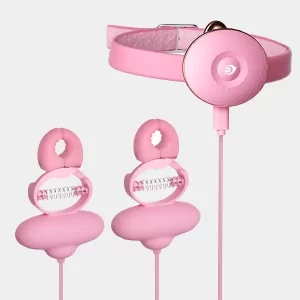 Pink Neck Restraint With Nipple Clamps Vibrator