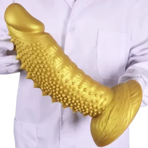 Golden Spiked Dildo Monster Fantasy Design 13 Inches