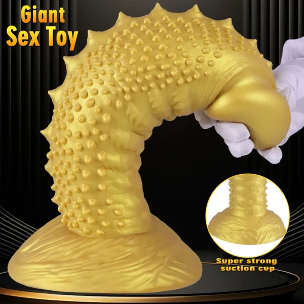 Golden Spiked Dildo Monster Fantasy Design 13 Inches