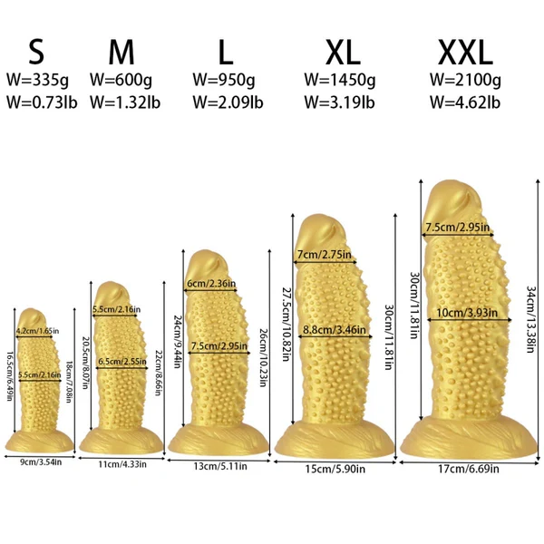 Golden Spiked Dildo Monster Fantasy Design 13 Inches