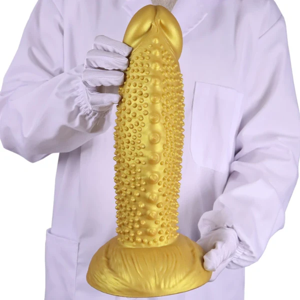 Golden Spiked Dildo Monster Fantasy Design 13 Inches
