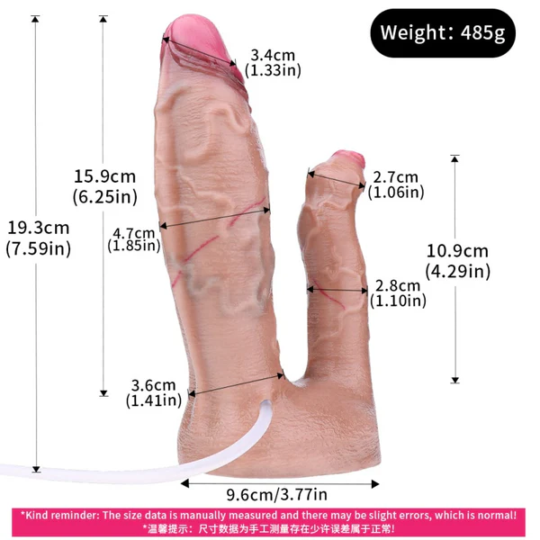 Squirting Double Penetration Dildo Uncut Design 7.59 Inches