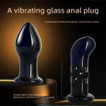 Vibrating Glass Butt Plug with Remote Navy Blue