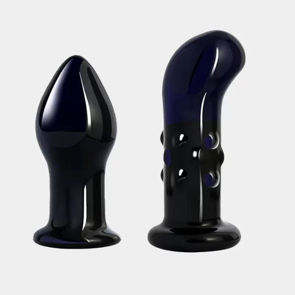 Vibrating Glass Butt Plug with Remote Navy Blue