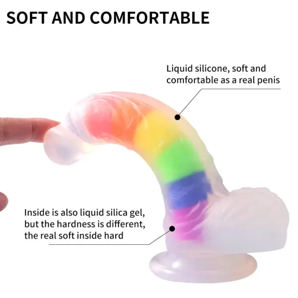 Rainbow Colored Dildo Dual Density With Liquid Silicone