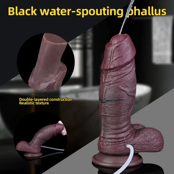 Black Uncut Dildo Squirting 8 Inches