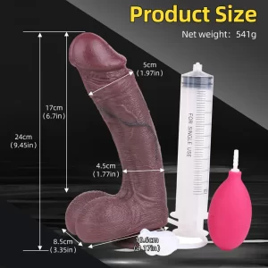 9 Inch Squirting Black Dildo With Dual Desnsity
