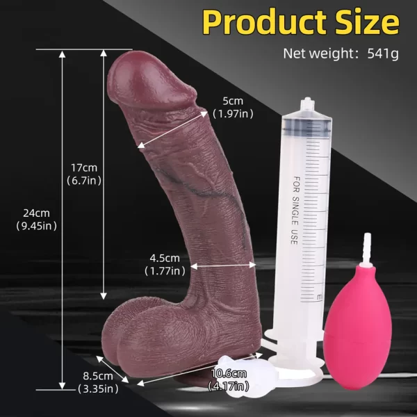 9 Inch Squirting Black Dildo With Dual Desnsity