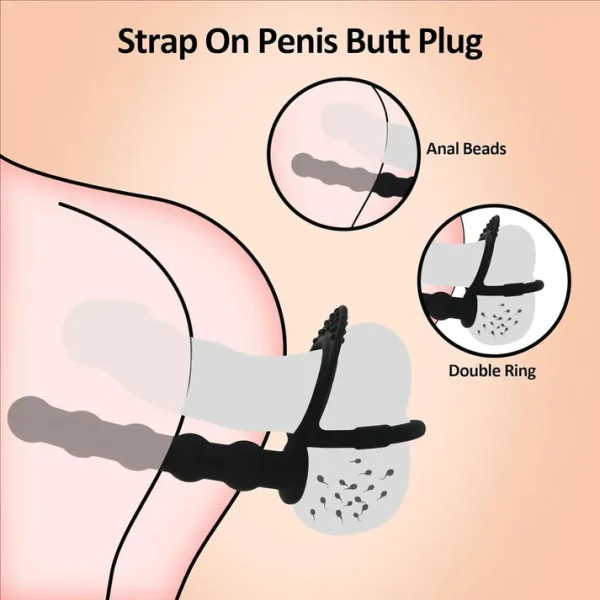 Anesidora Double Cock Ring With Anal Beads