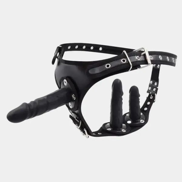 Triple Strap On Dildo - Premium Vegan Leather