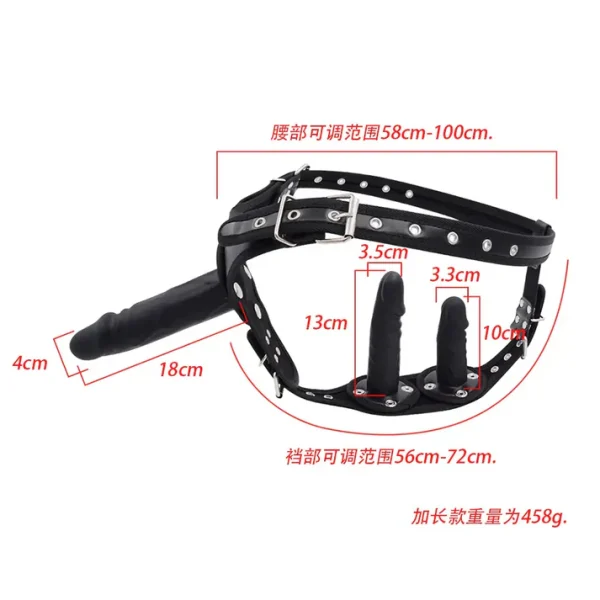 Triple Strap On Dildo - Premium Vegan Leather