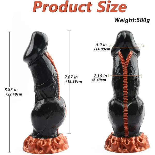 Zipper Dildo - Huge Black Design 8.8 Inches