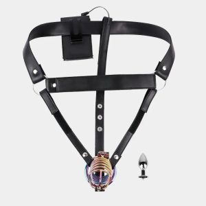 Anesidora Electric Shock Cock Cage with Butt Plug