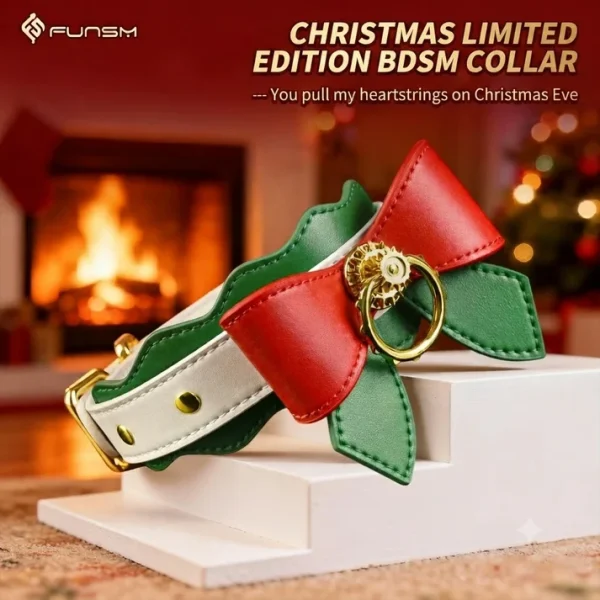 Christmas Theme Bondage Collar With Leash