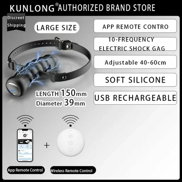Kunlong E-Stim Series - Bondage Choker & Dildo Gag
