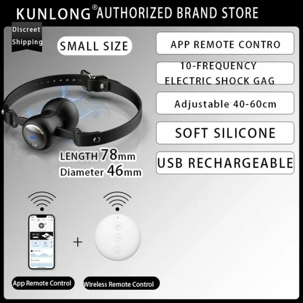 Kunlong E-Stim Series - Bondage Choker & Dildo Gag