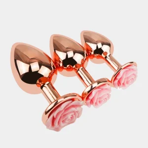 Rose Gold Flower Metal Butt Plug Set